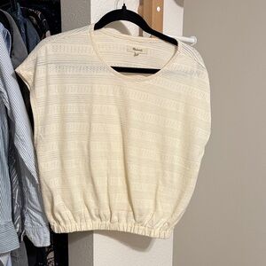 Madewell Cream Openwork Knit Tank with Elastic Hem